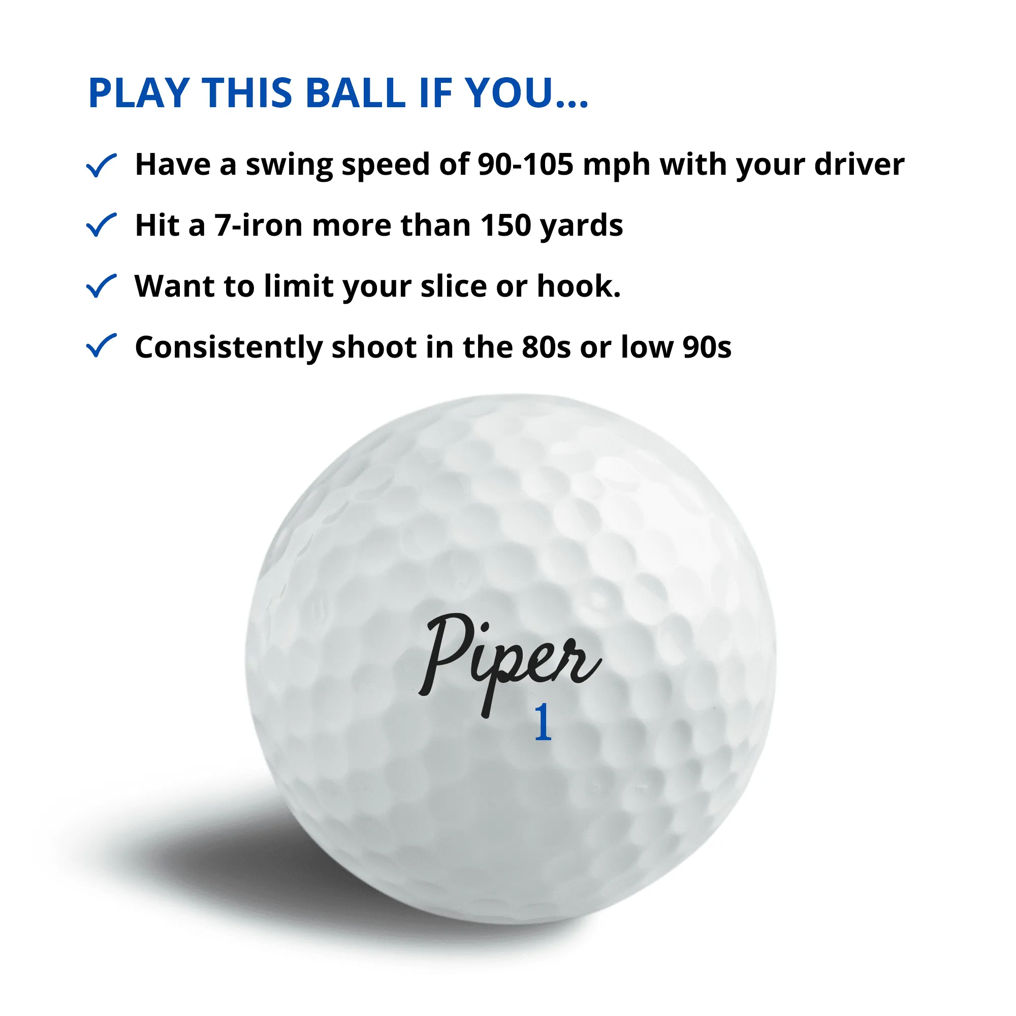 Piper Golf Premium Golf Balls for Maximum Distance, Straight Shots, and Eliminating Slice | 1 Dozen (12-Balls) | Custom Alignment Golf Ball Marker | Blue