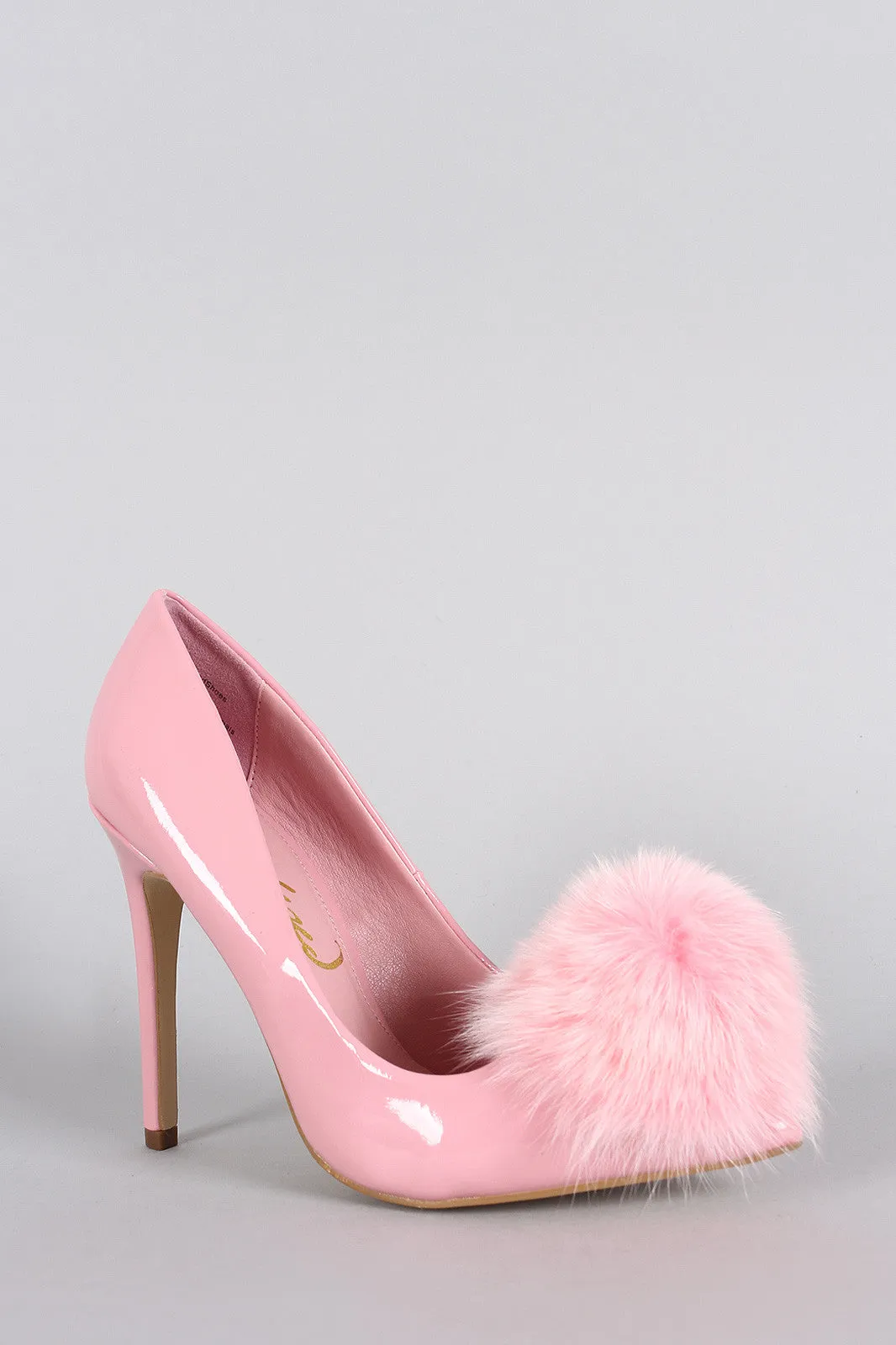 Privileged Faux Fur Pom Pom Patent Pointy Toe Stiletto Pump