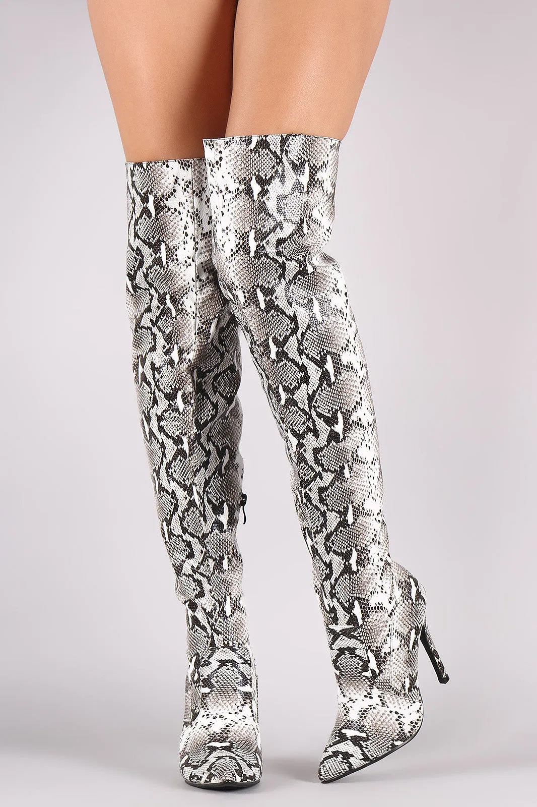 Python Print Pointy Toe Stiletto Over-The-Knee Boots