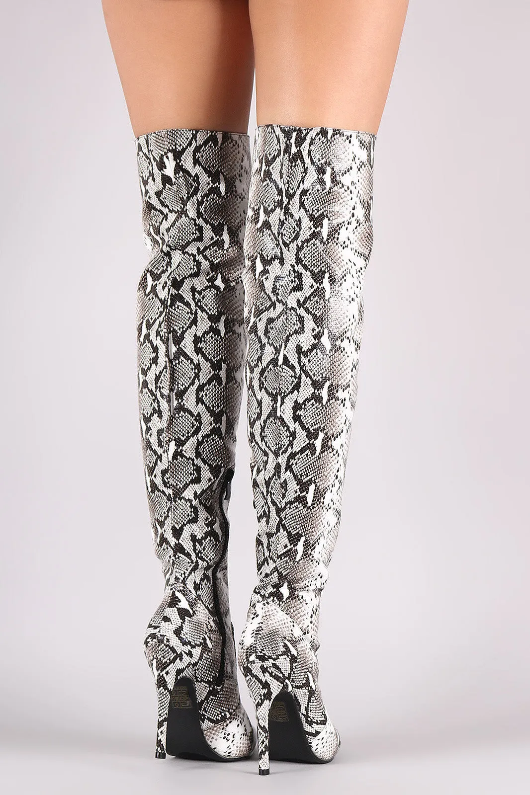 Python Print Pointy Toe Stiletto Over-The-Knee Boots