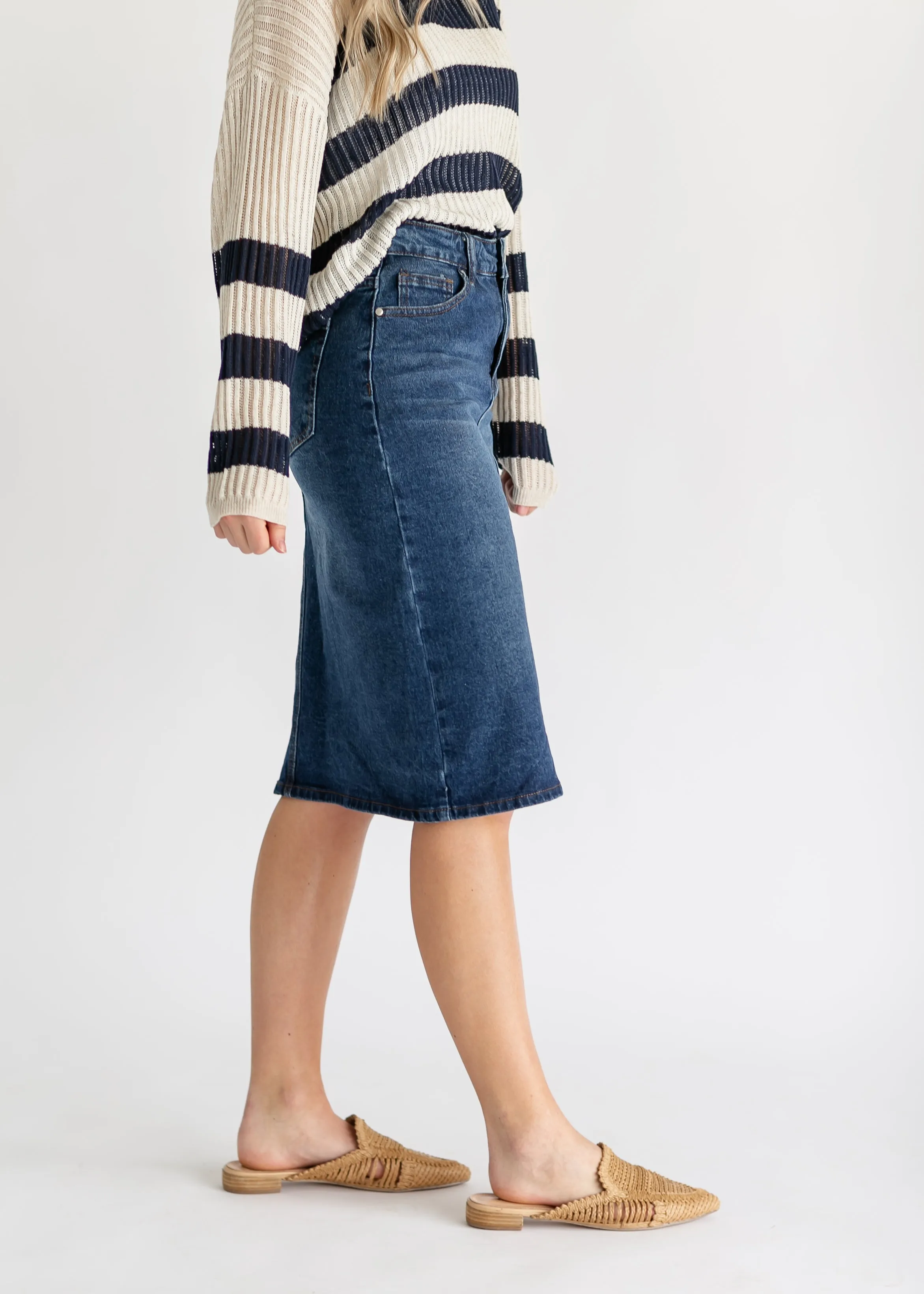 Remi Dark Wash Denim Midi Skirt - FINAL SALE