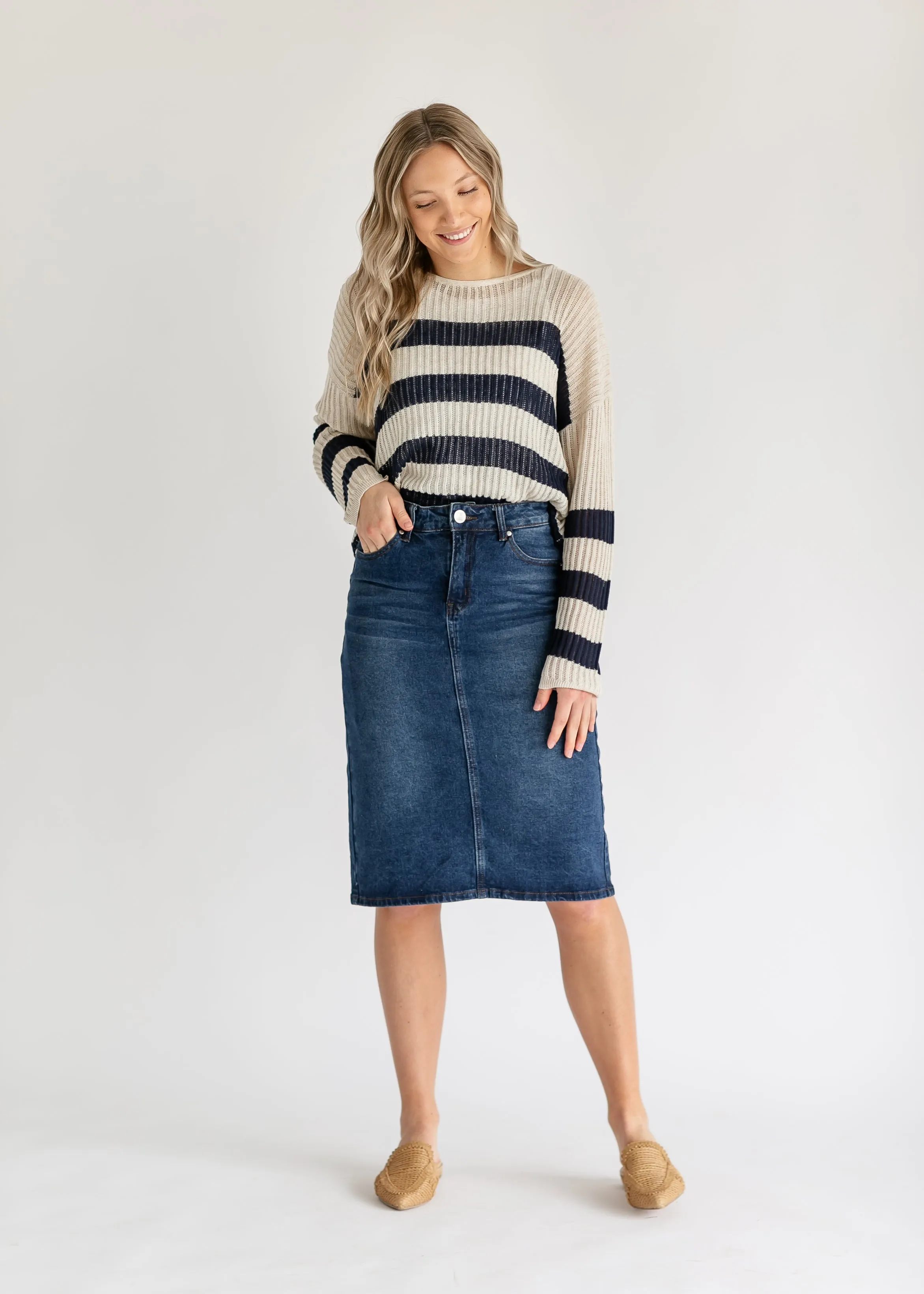 Remi Dark Wash Denim Midi Skirt - FINAL SALE