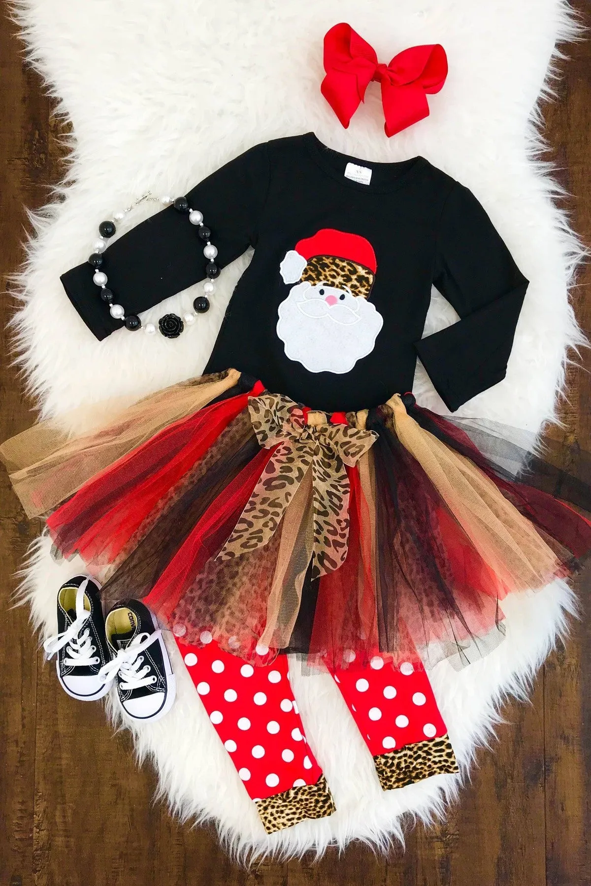 Santa 3 Piece Cheetah Tutu Skirt Set