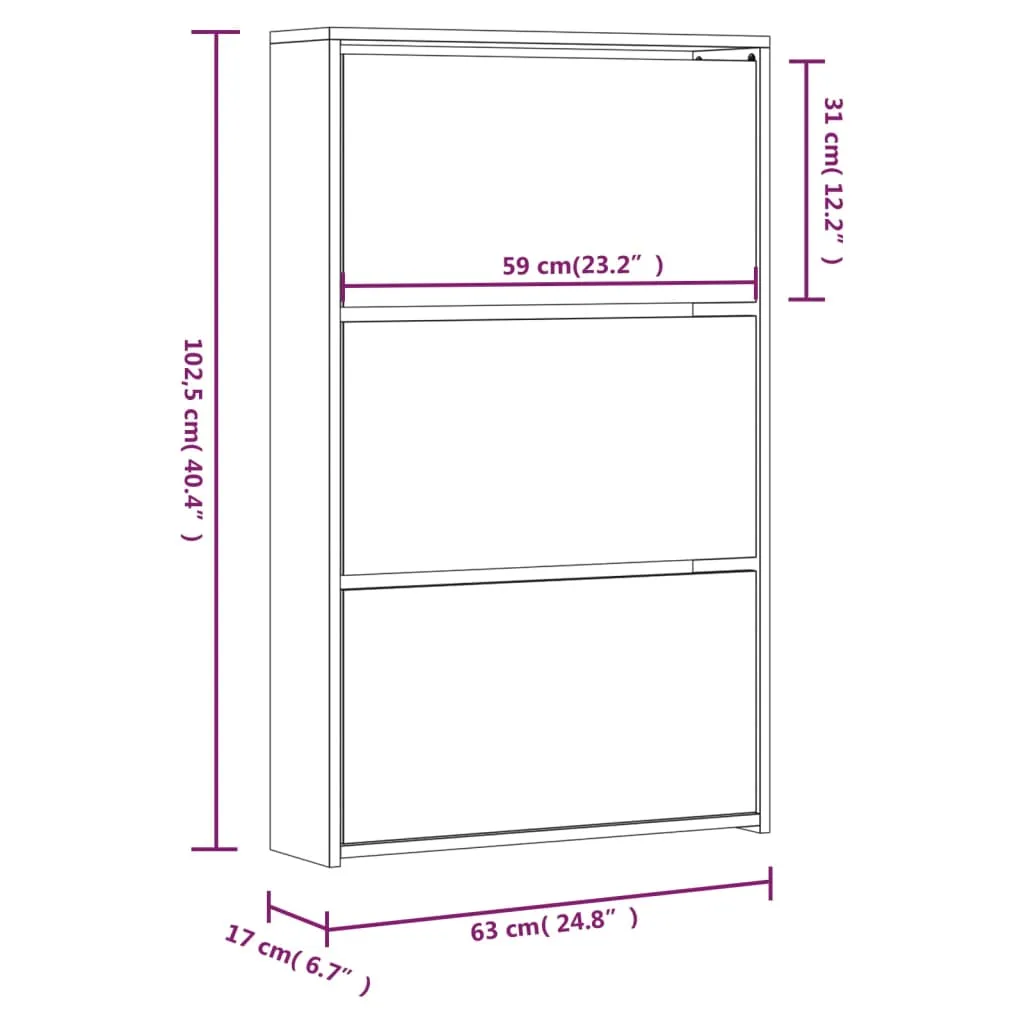 Shoe Cabinet with Mirror 3-Layer Smoked Oak 63x17x102.5 cm