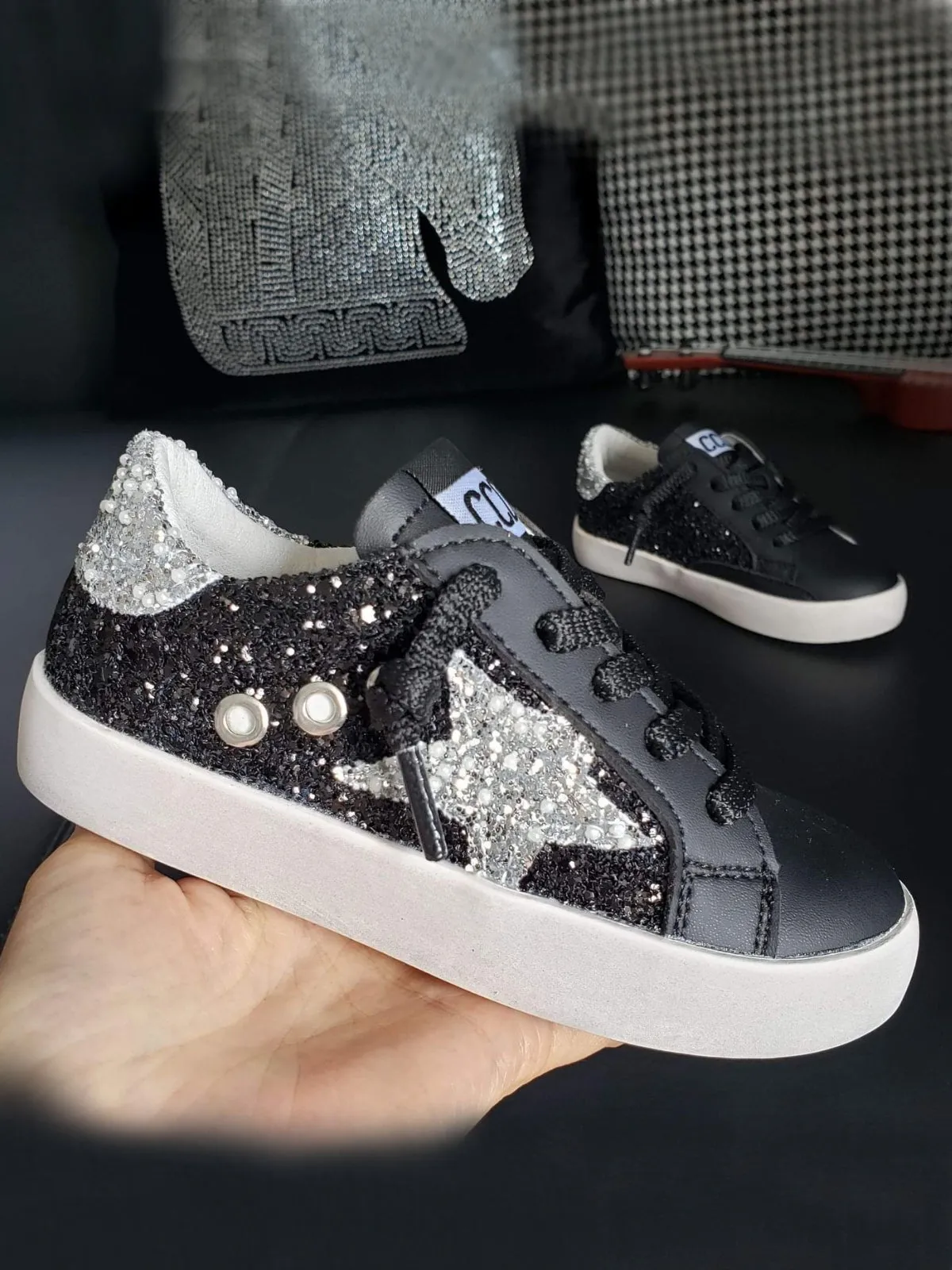 Silver Star Glitter Star Sneakers By Liv and Mia