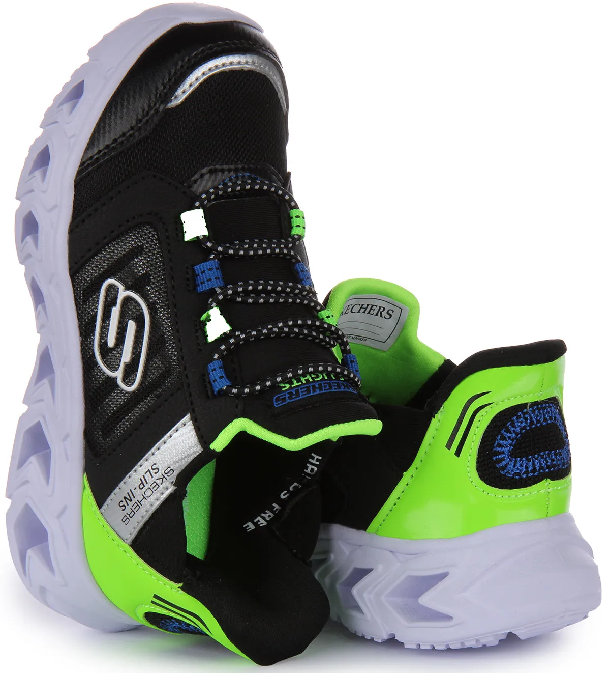 Skechers Hypno Flash 2.0 Slip Ins Black Green For Kids