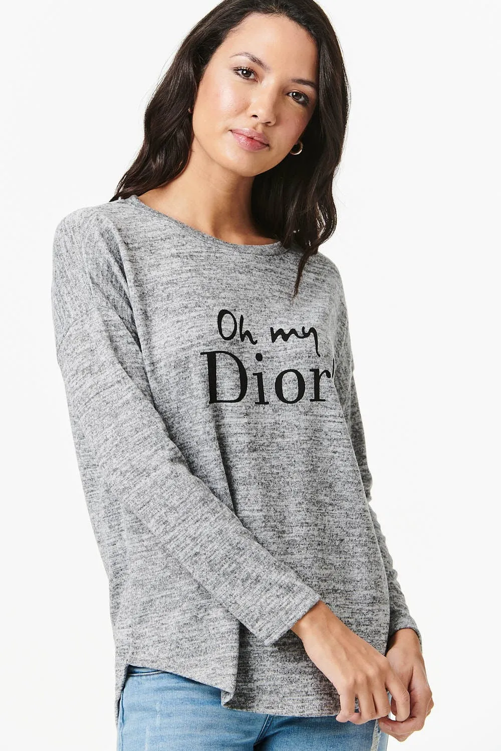 Slogan Print Long Sleeve Top