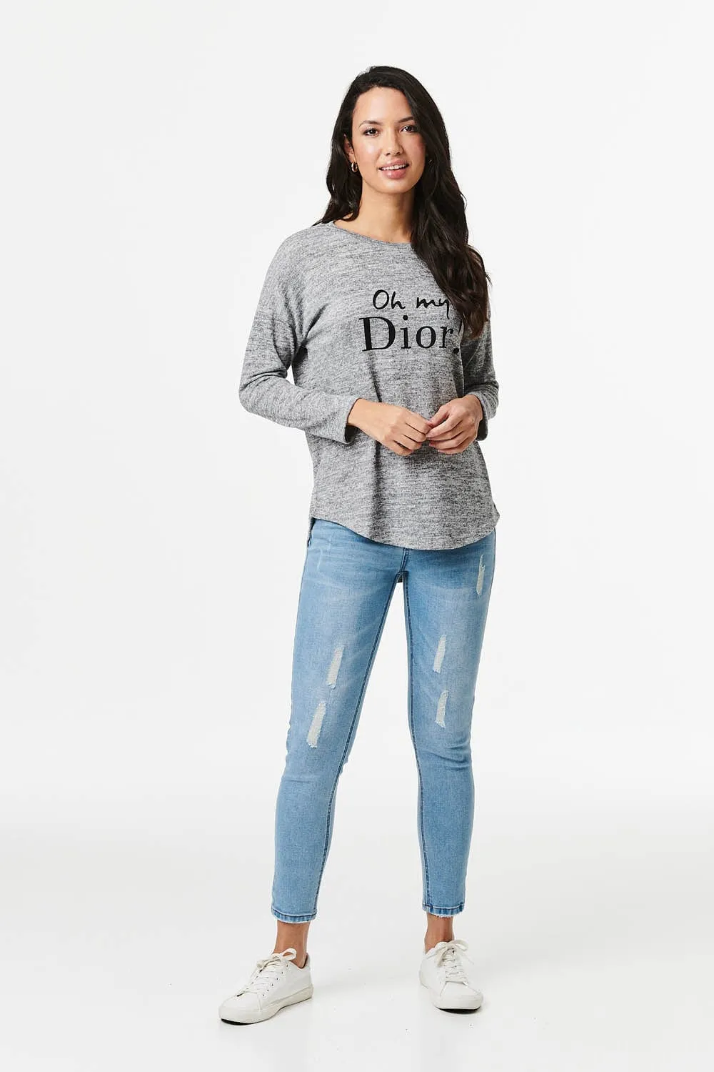 Slogan Print Long Sleeve Top