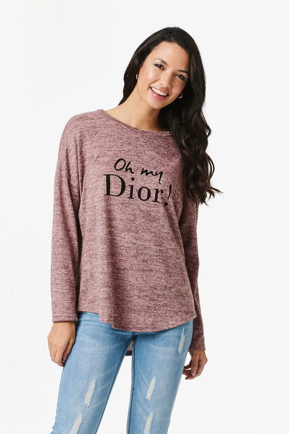 Slogan Print Long Sleeve Top