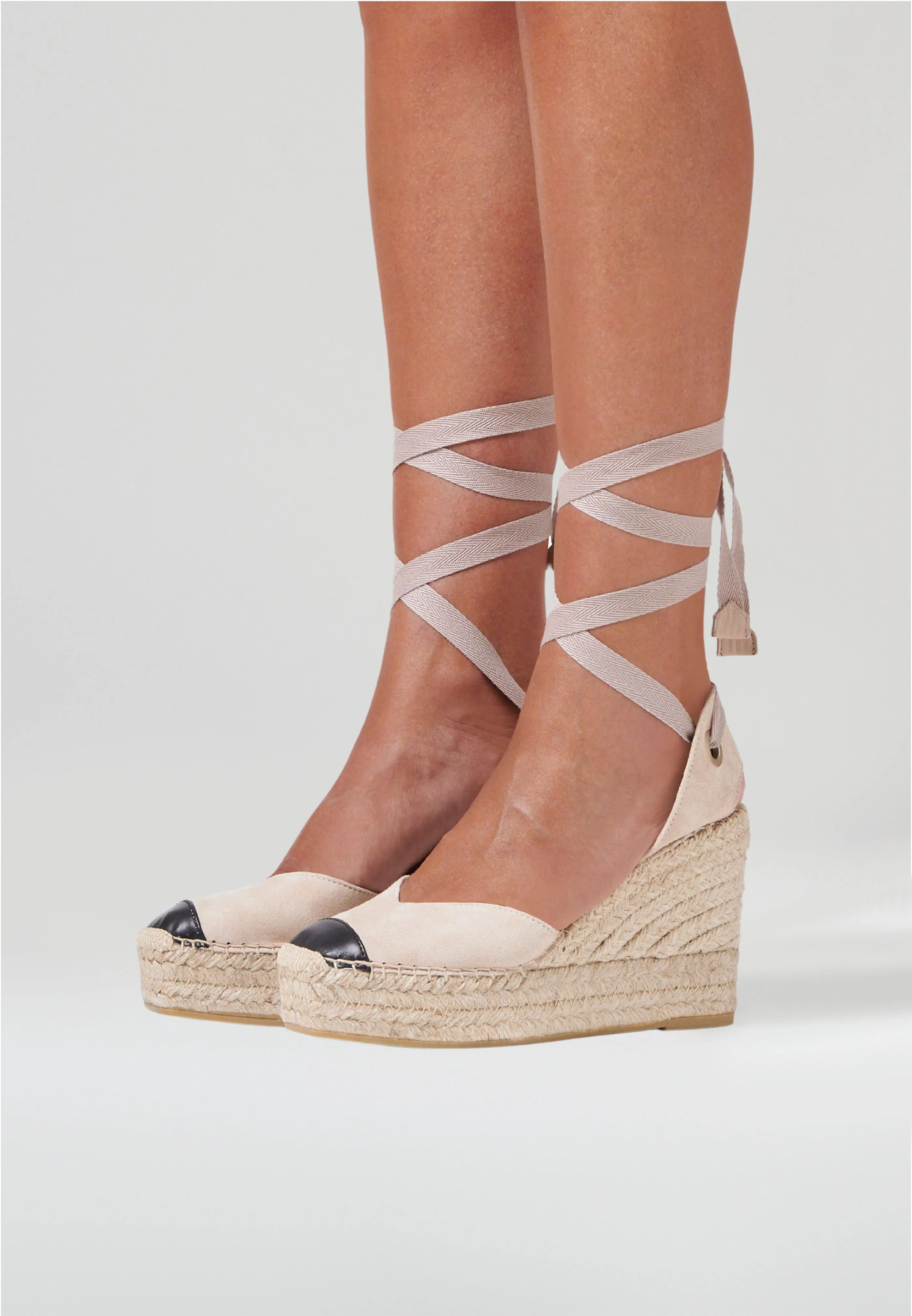 Square Toe Wedges - Taupe Black Suede