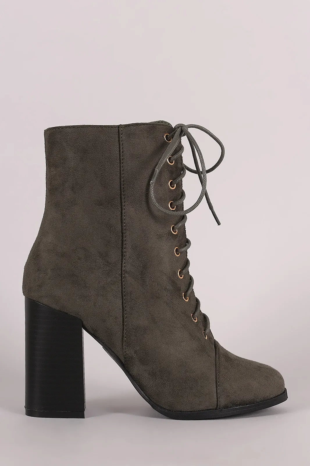 Suede Combat Chunky Heel Boots