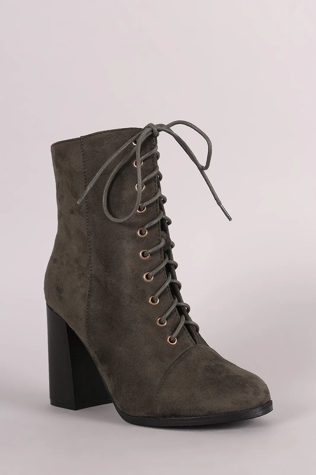 Suede Combat Chunky Heel Boots