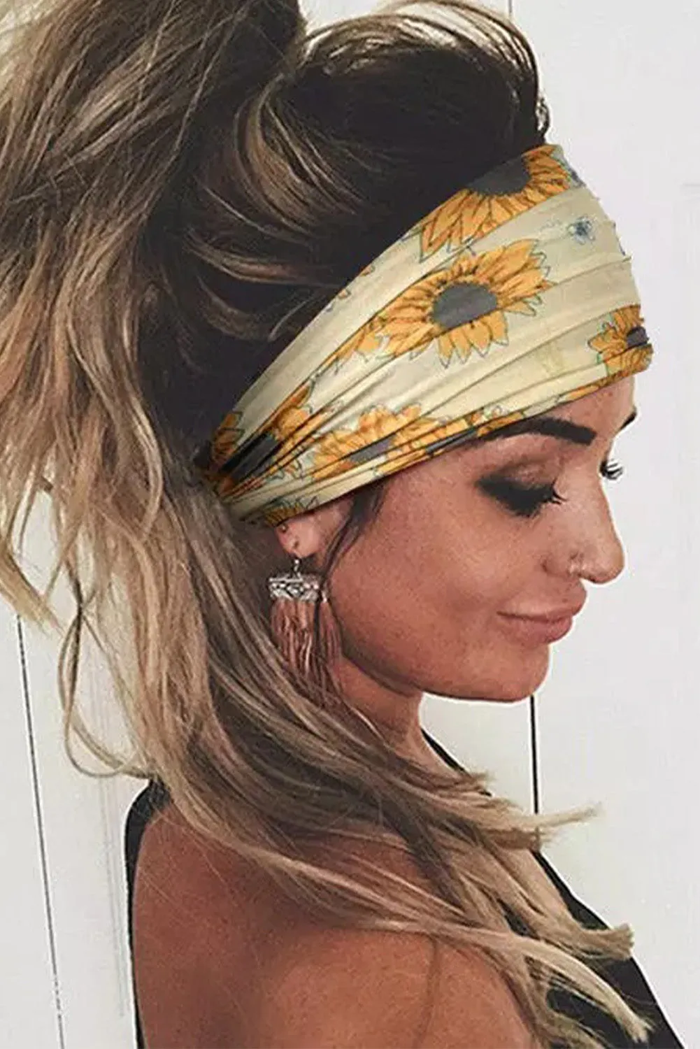 Sunflower Printed Wide Sport Headband