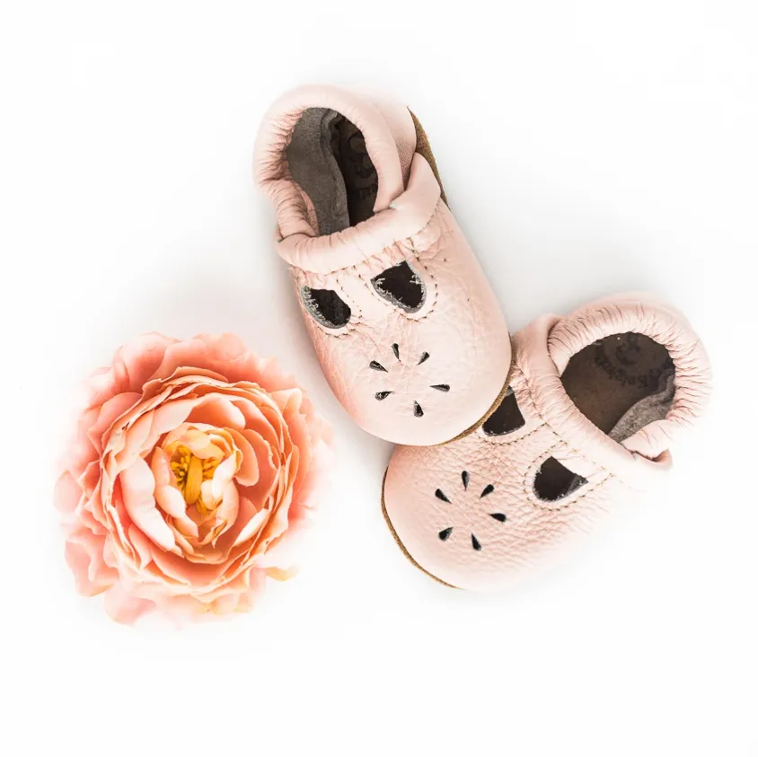 T-Strap Leather Baby & Toddler Moccasins - Rose Blush