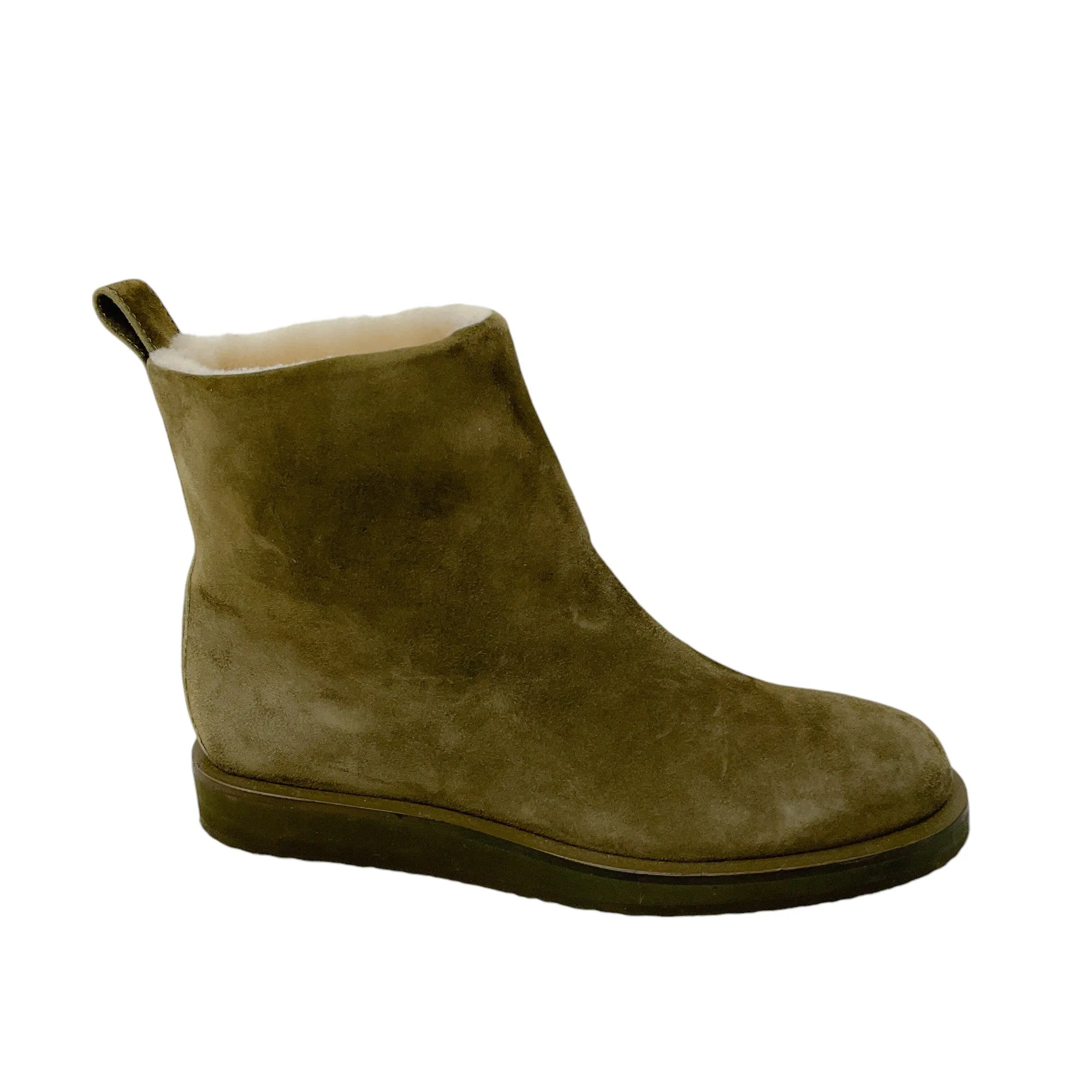 Tamara Mellon Olive Green Shearling Lined Suede Ankle Boots