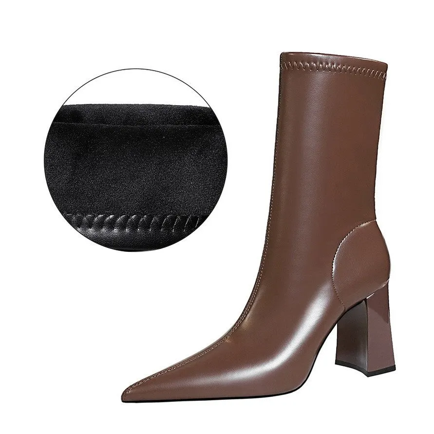 Thick-heeled Super High-heeled Pointed Winter Short Boots