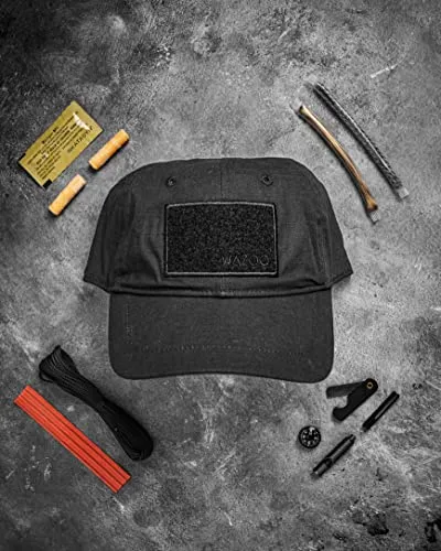 Wazoo Cache Cap | Travel, Tactical & Everyday Carry Cap | 6 Hidden Pockets for Emergency Cash, Documents, Keys and Tools (Black Patch Updated)