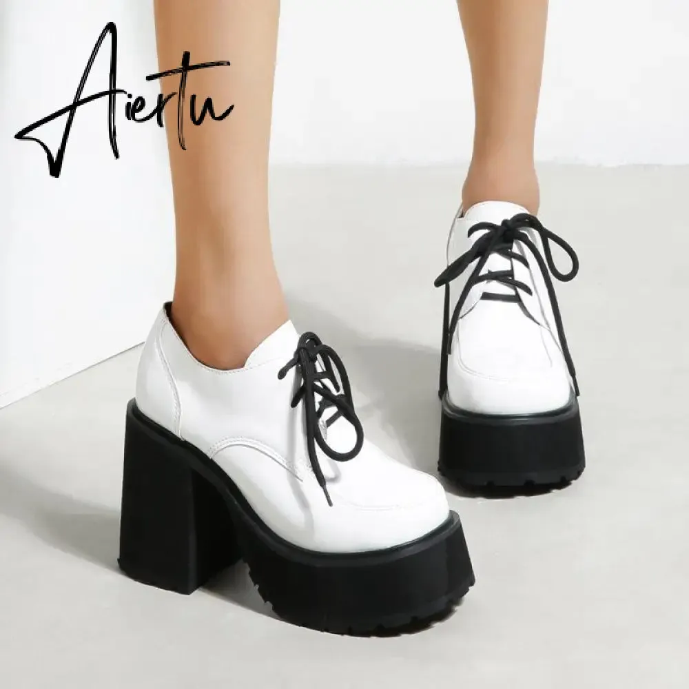 Women Waterproof Platform Patent Leather Thick-Soled Shoes