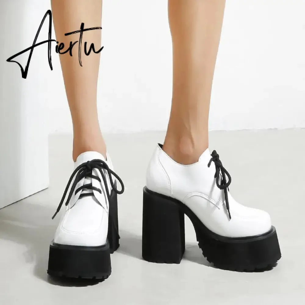 Women Waterproof Platform Patent Leather Thick-Soled Shoes